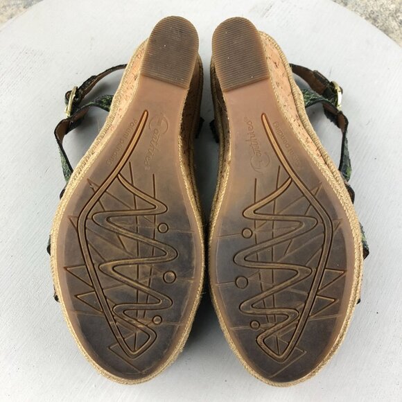 Earthies Women's Size 8.5B Corsica Green Leather Open Toe Espadrille Wedges - Picture 11 of 16